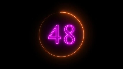 48 number neon text animation on black background. Neon number 48 with alpha channel, neon number animation. 