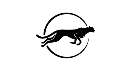 Sleek Black Panther Silhouette Leaping Through a Circular Frame.