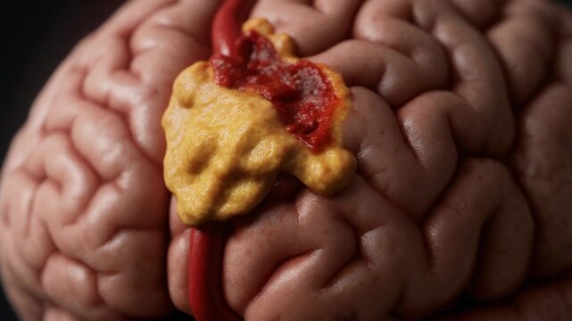 Brain artery ischemia occlusion plaque thrombus depiction cerebral arterial blockage causing ischemic stroke and tissue damage urgent concern demanding rapid medical response