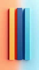 Three vertical rectangles in yellow, blue, and cyan colors on a gradient background. The rectangles are arranged close together, with shadows.