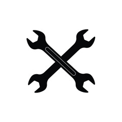 Two black wrenches crossed on white background tool