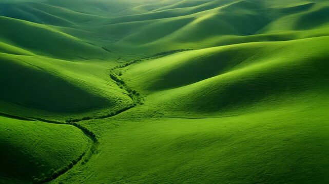 Valley hill grass green meadow tranquility A sweeping vista rolling green hill and meadow where a narrow creek winds through gentle contours evoking calm and deep serenity