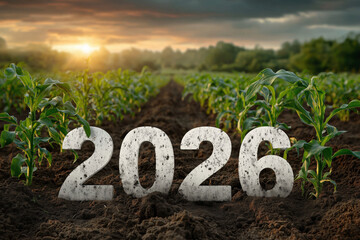 Successful new year start with fresh crops in vibrant fields at sunrise