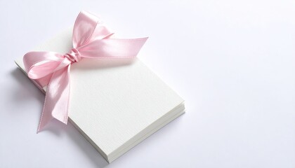 Elegant Pink Satin Ribbon Bow on Blank White Gift Card for Special Occasions.