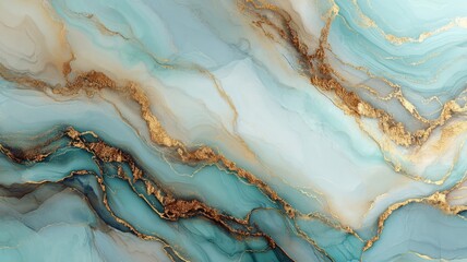Vivid swirling patterns of blue with gold veining create luxurious appearance reminiscent of marble. Soft pastel hues blend seamlessly, evoking sense of elegance. Neural network AI generated