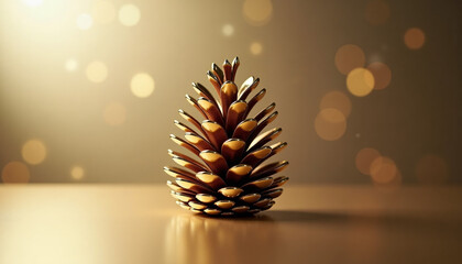 Sleek festive luxury of golden pinecone with metallic finish isolated against gradient background