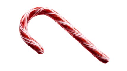 Red and white striped candy cane isolated on transparent background