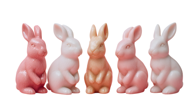 Five easter bunny chocolate candies isolated on transparent background - Powered by Adobe