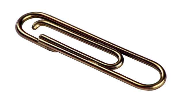 Close up of a metallic paperclip isolated on transparent background