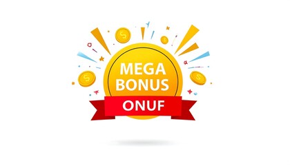 Mega Bonus Onuf Golden Coin Explosion with Red Ribbon.