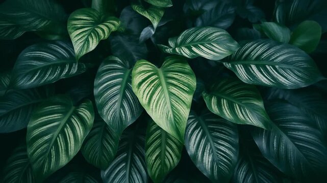 Nature green leaf plant botany growth close-up variegated tropical leaf pattern with deep green tones evoking calm and lush freshness in a natural composition