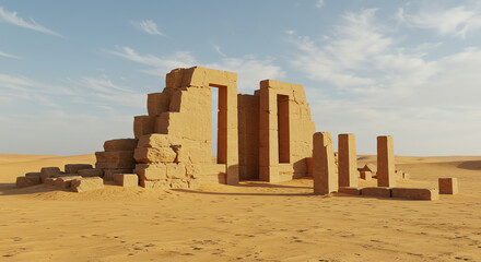 Ancient stone ruins in desert landscape
