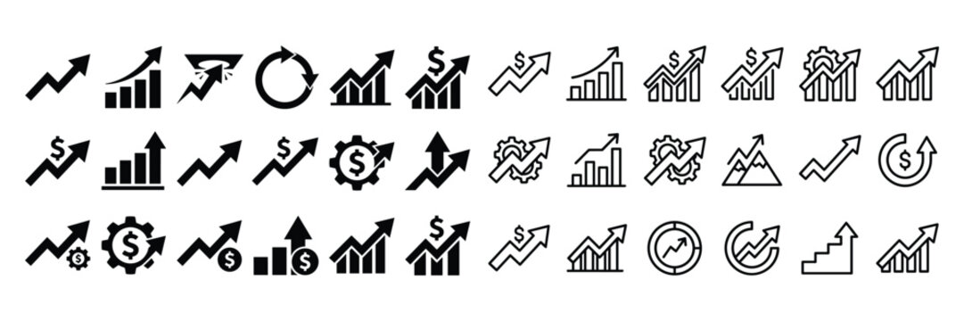 Growth graph vector illustration set increasing arrow economic development symbols