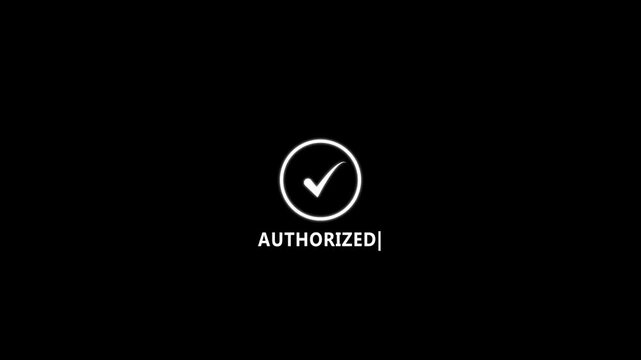 White check mark inside a circle with the word AUTHORIZED below it on a black background authorized