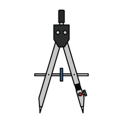 Illustration of a gray and black drawing compass with a blue adjustment wheel on a white background