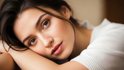 Obraz premium Woman portrait closeup looking at camera