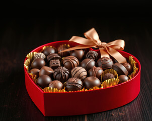 Delightful heart-shaped chocolate box filled with assorted truffles and bonbons ready for gifting on a romantic occasion