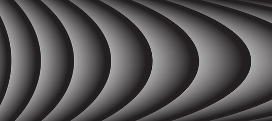 Abstract grayscale background with repeating curved, layered, and shadowed threedimensional wave pattern