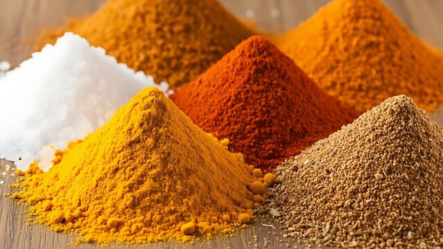 Colorful spice piles aromatic ingredients for culinary delights and global flavors - Powered by Adobe
