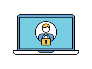 A laptop screen displays a user profile icon secured with a padlock, symbolizing digital security and account protection.