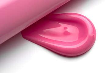 pink lip tint texture, cosmetics beauty product texture, liquid blush, lipstick, lip gloss swatches, package tube on white