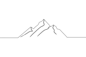 One line art  landscape of mountains and river in simple illustration