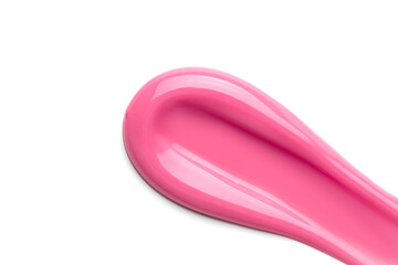 Pink lip gloss texture stroke isolated on white background. Smudged cosmetic product smear. Makeup...