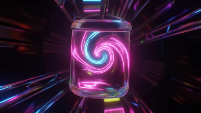 Neon Liquid Mixing Inside Transparent Vessel