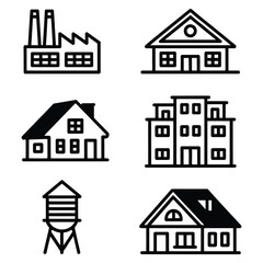 Fototapeta premium Collection of simple line art icons representing buildings and structures
