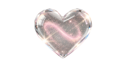 Transparent heart with sparkling pink glitter isolated on transparent background