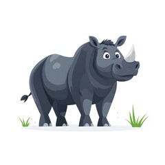 Obraz premium Charming cartoon rhinoceros stands proudly against a bright white background
