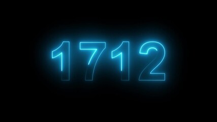 1712 Glowing Neon Line Text Animation, Powerful Abstract Neon Number Design in Stunning 4K Highlighting the Iconic and Important Year important date 1712.