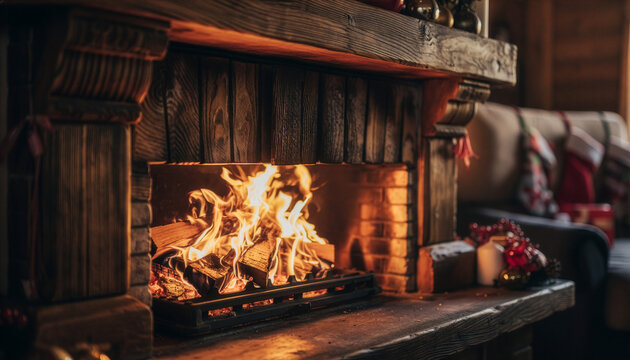 fireplace with burning logs