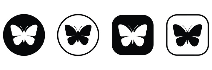 Butterfly Icon Vector Set In Clean Monochrome Minimal Style Featuring Simple Silhouette Designs With Rounded And Square Shapes For Modern Graphic Use, Logo Concepts