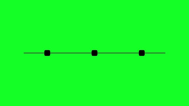 Animation Minimal black Timeline with Three Circular Points on Green Background. Animated moving line with appearing 3 checkpoints as circles.