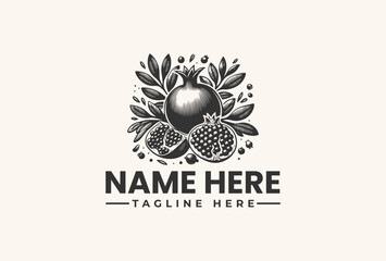 Pomegranate Logo Vector Illustration - Organic Fruit Emblem Design