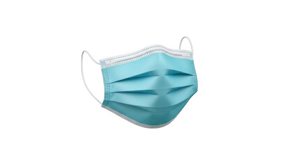 Light blue disposable surgical face mask with ear loops isolated on transparent background