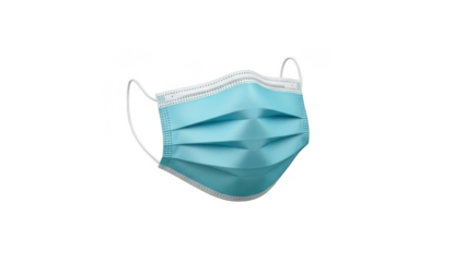 Light blue disposable surgical face mask with ear loops isolated on transparent background