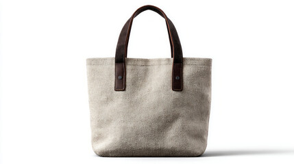 A stylish, minimalist tote bag featuring a textured fabric and elegant brown leather handles, perfect for everyday use or casual outings.
