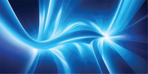 Abstract blue background illustration featuring bright, futuristic lines and waves of light creating a smooth, fractal pattern with a sense of motion and energy