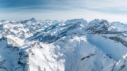 Naklejka premium Serene Swiss Alps panorama snow-covered peaks alpine valleys winter light evokes peaceful travel landscape imagery