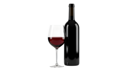 bottle of a wine and glass separated from transparent or white background. PNG