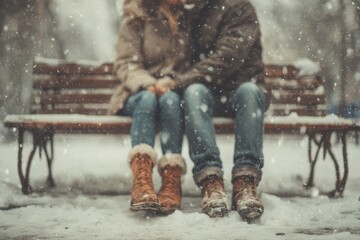 Couple Sharing Peaceful Moment in Fresh Winter Snow