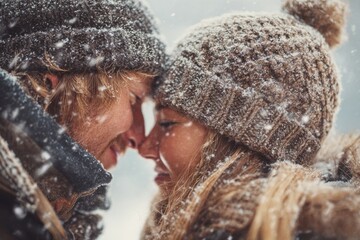 Winter Romance Nose-to-Nose Couple Moment Outdoors