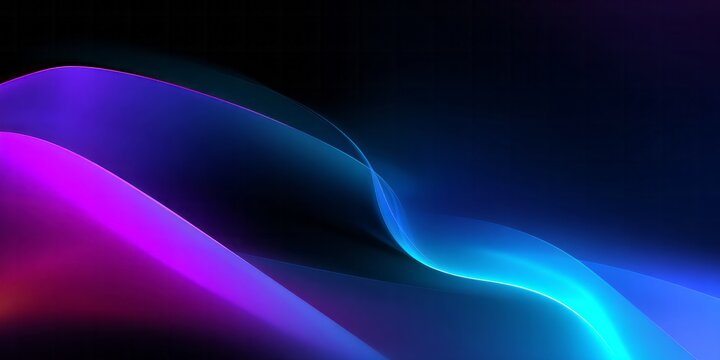 Flowing abstract ribbons of vibrant magenta and cyan light illuminate a dark background. - Powered by Adobe