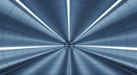 Obraz premium Fast-moving escalator in a bright urban transit tunnel