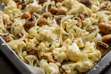 Roasted Cauliflower, Mushrooms, and Onion on Tray – Cozy Autumn Vegetables