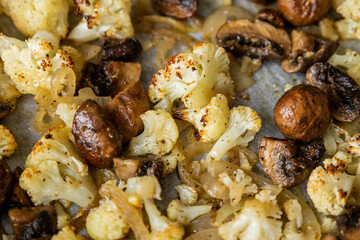 Roasted Cauliflower, Mushrooms, and Onion on Tray – Cozy Autumn Vegetables