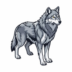 Majestic gray wolf standing in a powerful pose vector illustration.