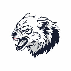 Ferocious wolf head illustration with sharp teeth and intense gaze.